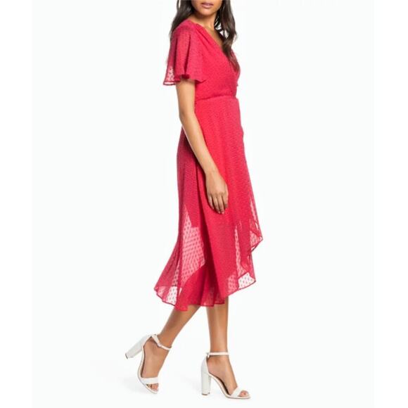 New VINCE CAMUTO Women's Clip Dot Flowy Fit & Flare Party Faux Wrap Midi Dress - Picture 2 of 11